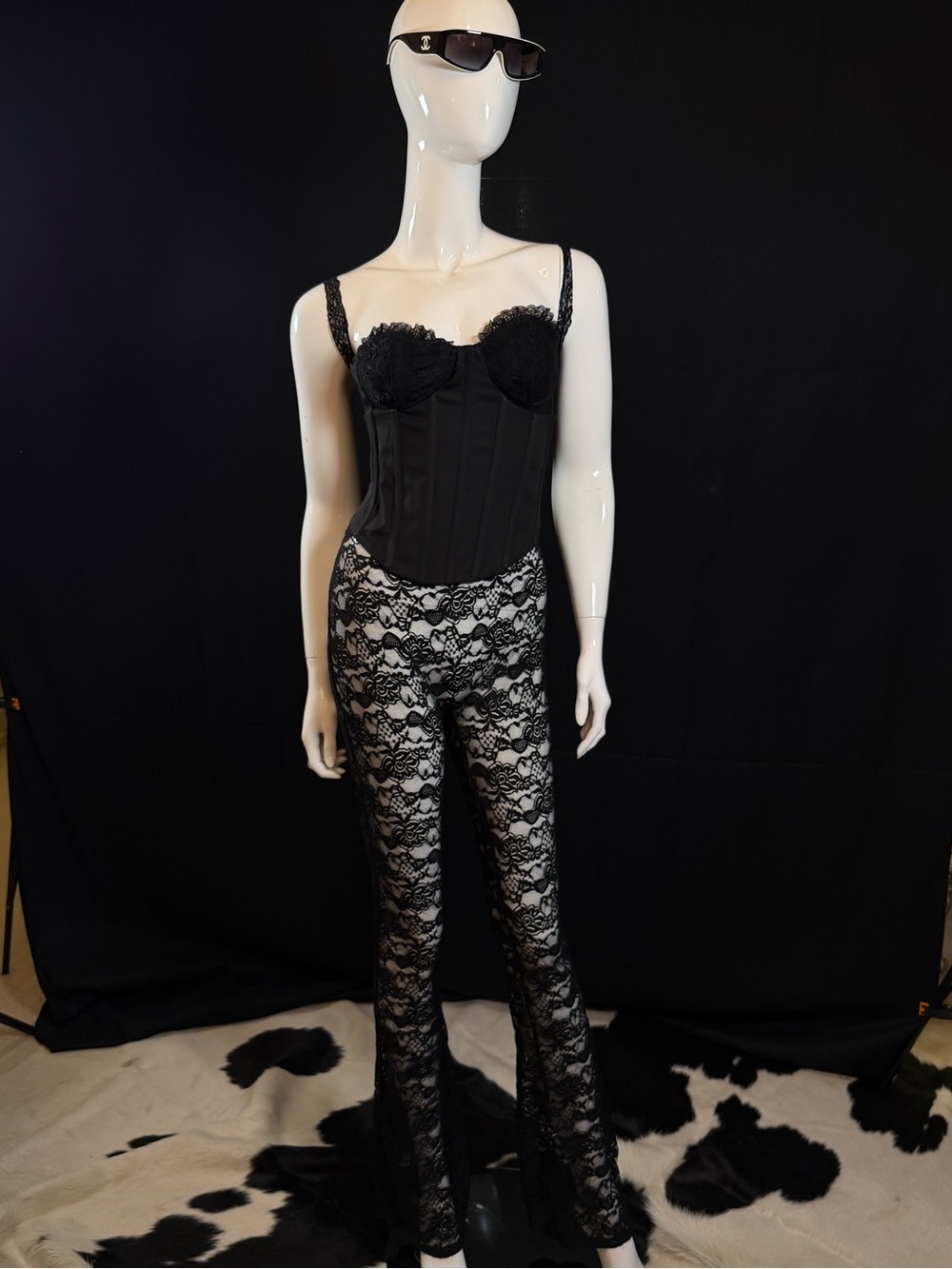 Black Lace Flared Pants for Women